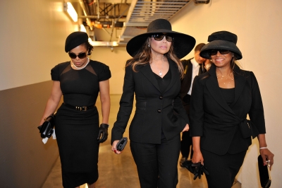 Janet, LaToya and Rebbie Jackson exit backstage following Michael Jackson’s public memorial service held at Staples Center on July 7, 2009 in Los Angeles