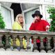 Michael Jackson and Debbie Rowe greet fans from the balcony of the hotel Royal Monceau in Paris in 1997