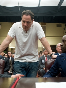 Robert Downey Jr., Don Cheadle, and Jon Favreau in ‘Iron Man 2’