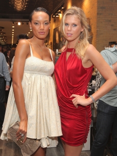 Models Selita Ebanks and Alexandra Richards look glamorous at the the GUESS Flagship Boutique opening in New York City on July 22, 2009