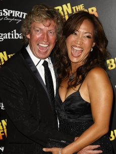 ‘So You Think You Can Dance’ judge Nigel Lythgoe and “DWTS” judge Carrie Ann Inaba share a laugh during the after party for the opening night of Broadway’s ‘Burn The Floor’ in New York City on August 2, 2009